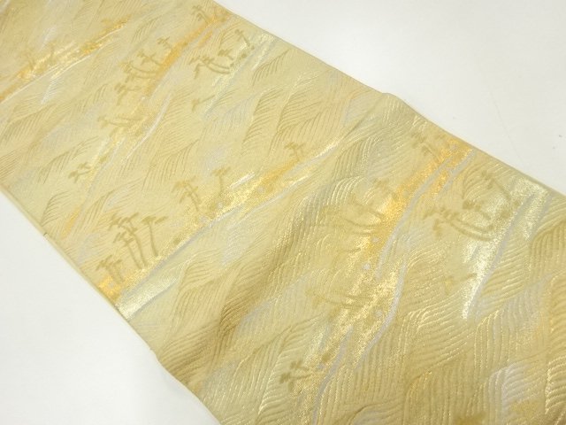 JAPANESE KIMONO / ANTIQUE FUKURO OBI / SILK / WOVEN WAVE & PINE